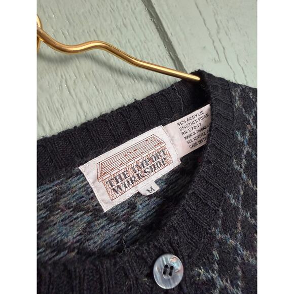 Vintage 90s Cottagecore Floral Argyle Button-Up Cardigan, Medium - Picture 6 of 7